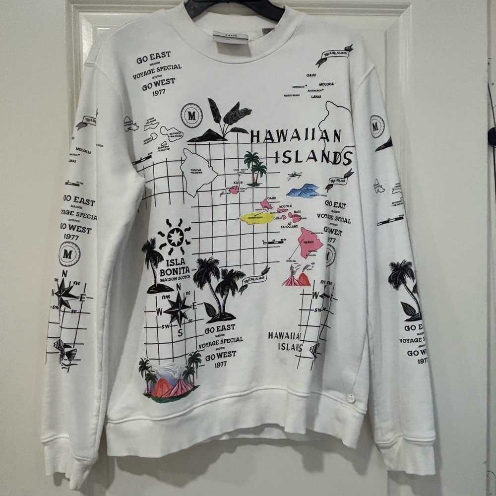 Scotch & Soda White Hawaiian Islands Graphic Sweatshirt size XL